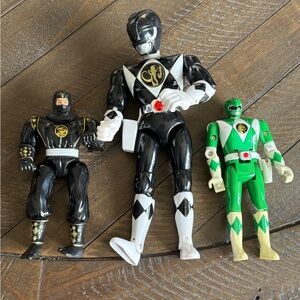 Vintage 90’s Power Ranger Black & Green Action Figure Trio - Classic Rangers